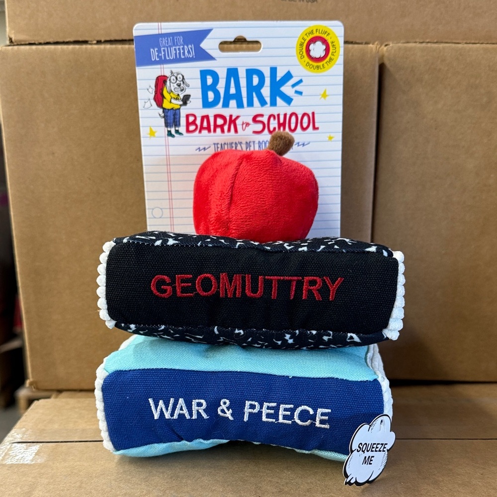 Bark School Dog Toy Set with Red Apple and Blue Books
